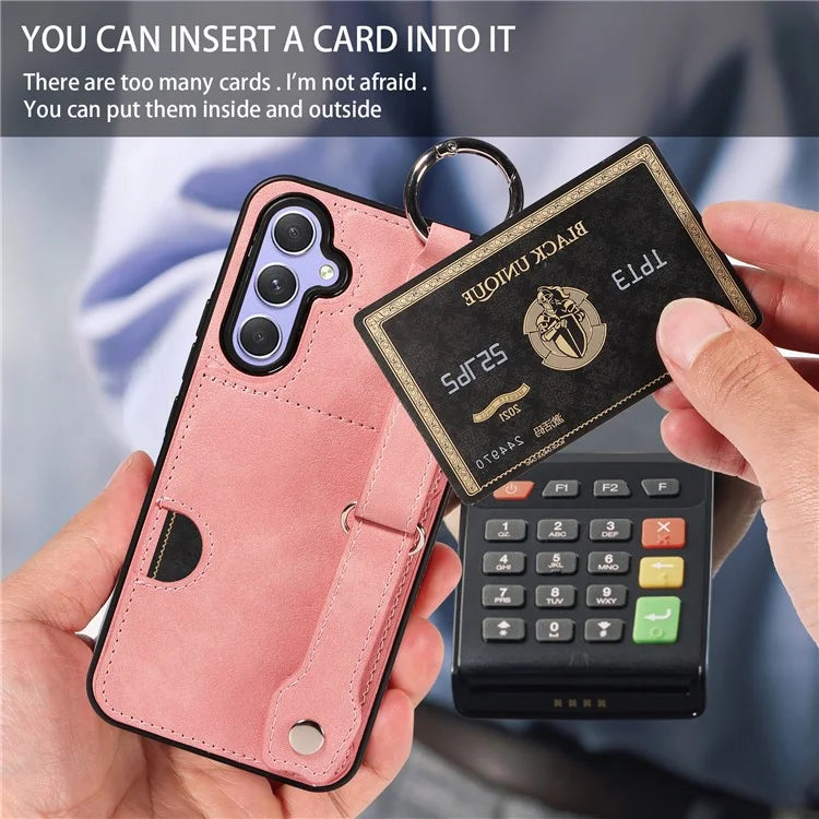 008 For Samsung Galaxy A54 5G Phone Case with Wrist Strap Kickstand Leather+TPU Shell