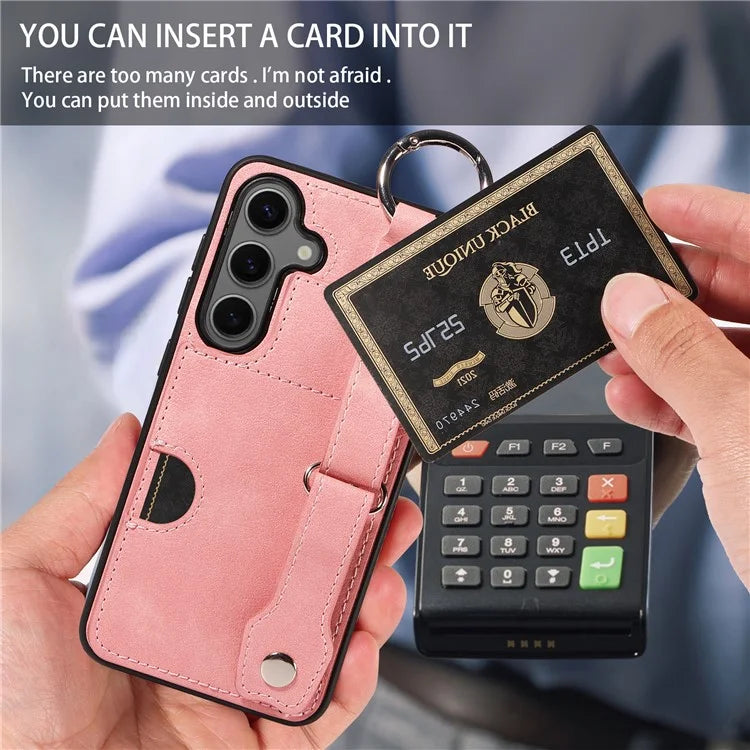 008 For Samsung Galaxy S24 Case Leather Coated TPU Shockproof Phone Cover with Kickstand