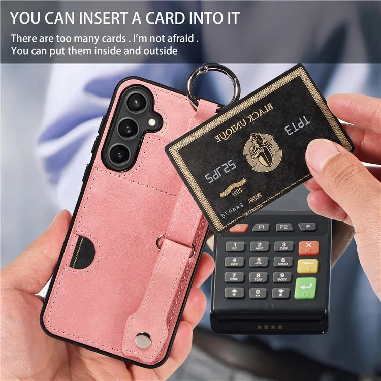 008 For Samsung Galaxy S23 FE Case Kickstand Card Slot Leather Coated TPU Phone Shell