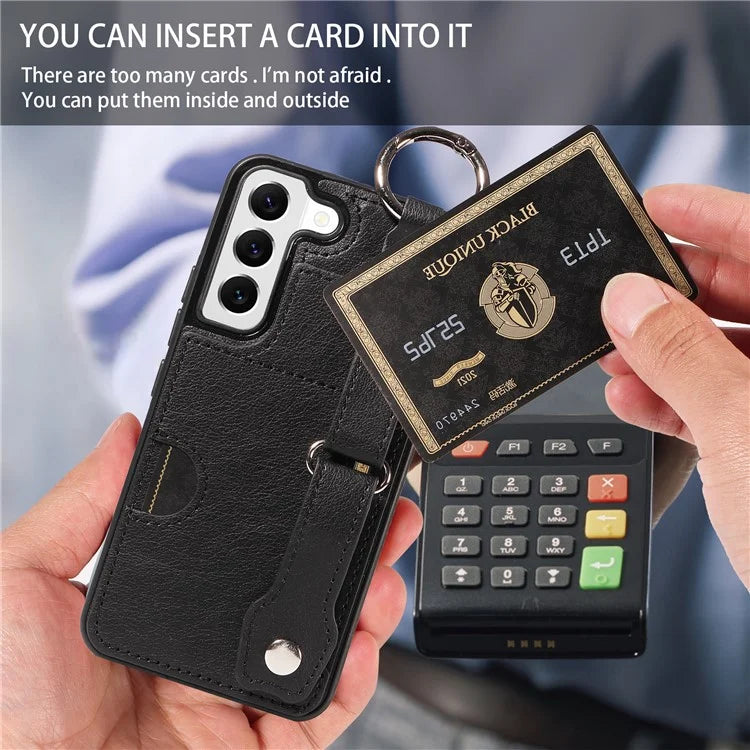 008 For Samsung Galaxy S22 5G Case Card Holder Leather Coated TPU Phone Kickstand Cover