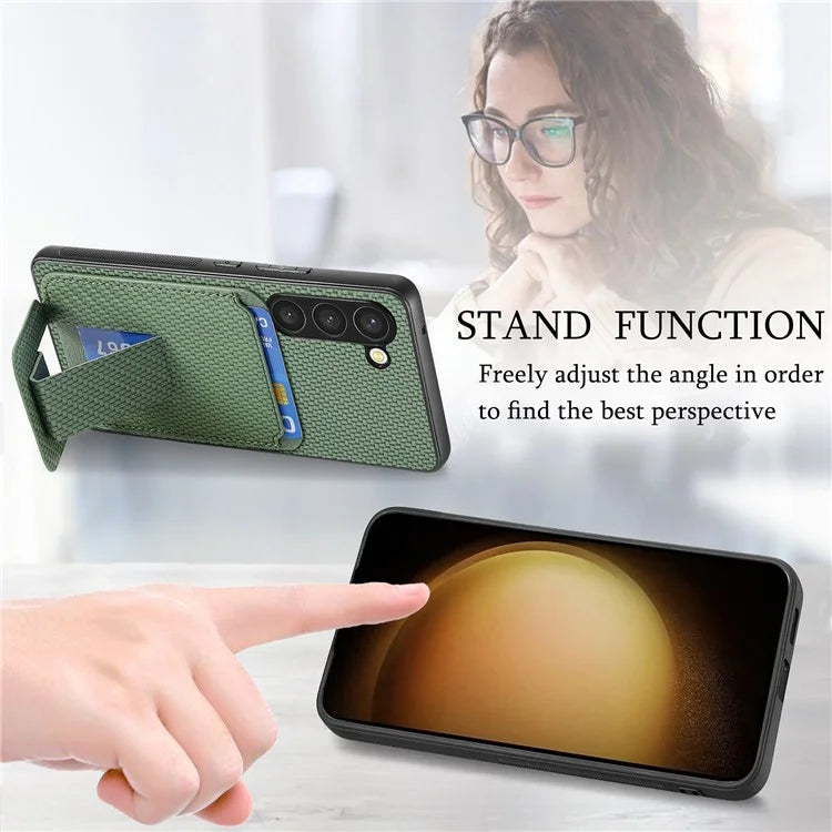C1-11 for Samsung Galaxy S23 Case Bump Proof Leather Coated TPU Phone Shell with Folding Kickstand