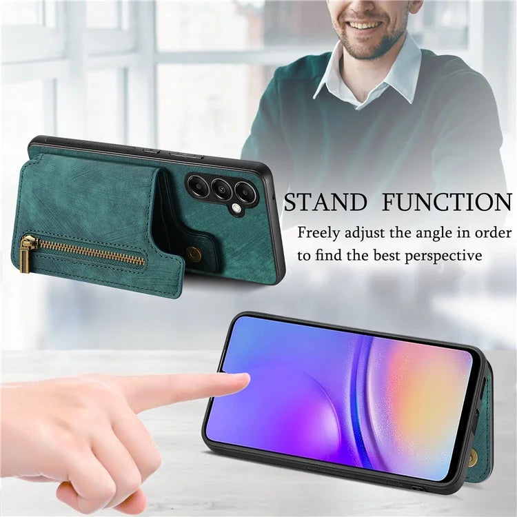 D15 For Samsung Galaxy A05s 4G Case Retro Leather+TPU Card Holder Kickstand Phone Cover