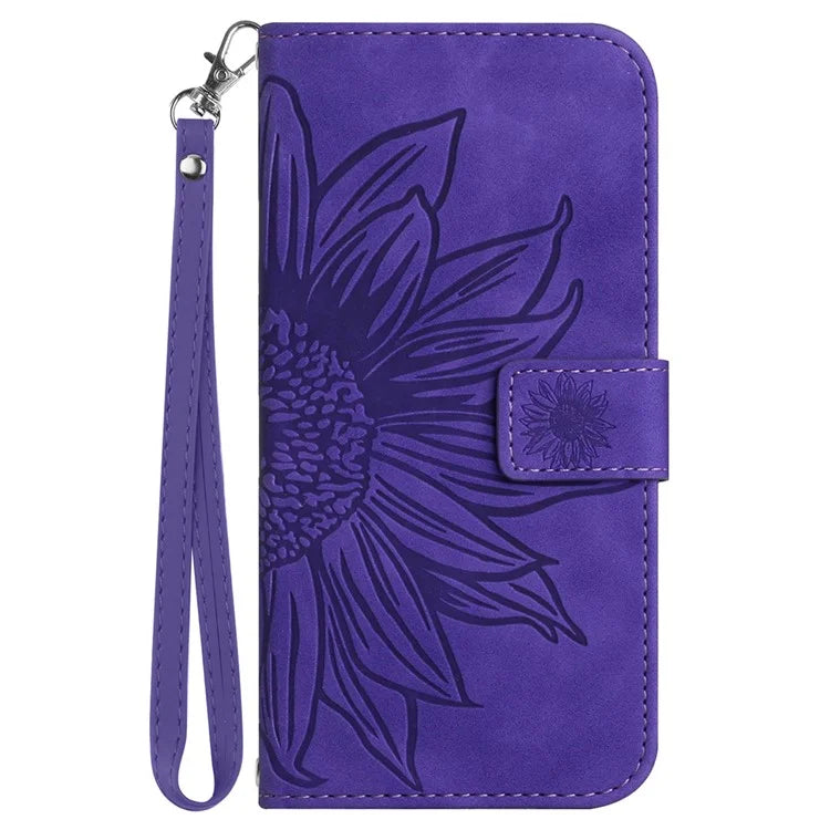 HT04 For Oppo A60 4G Case Sunflower Leather Wallet Phone Cover with Wrist Strap