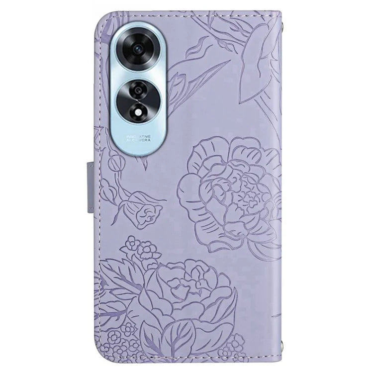 HT03 For Oppo A60 4G Case Butterfly Flower Leather Flip Phone Case with Hand Strap