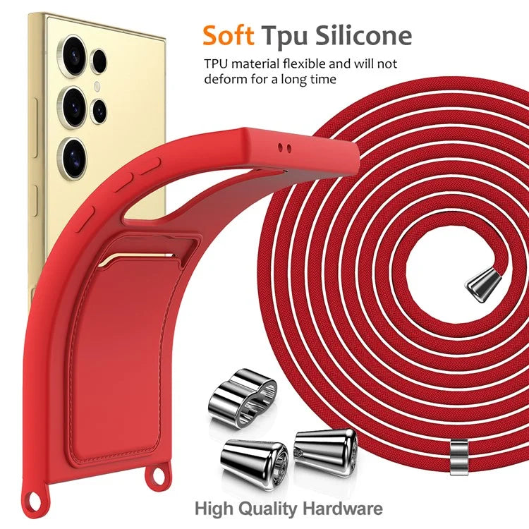 For Samsung Galaxy S24 Ultra Case with Card Holder Liquid Silicone Silky Touch Phone Cover
