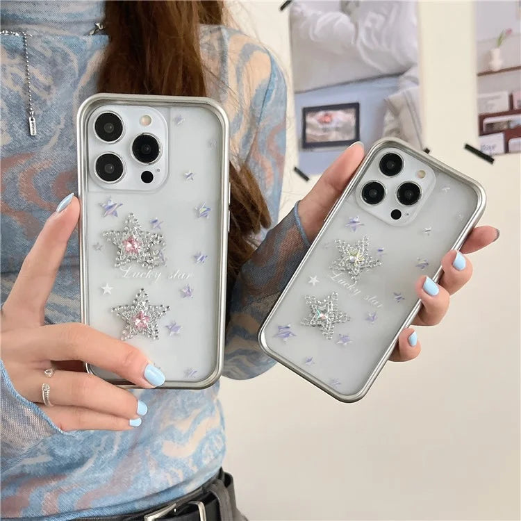 For iPhone 15 Pro Slim Cover Rhinestone Decoration Electroplating Soft TPU Phone Case