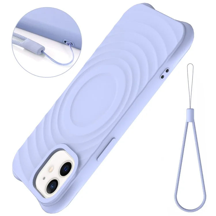 For iPhone 12 mini Magnetic Case with Strap Water Ripple Texture Liquid Silicone Phone Cover