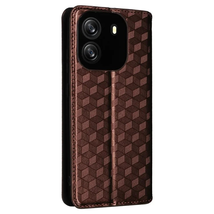 For Blackview Wave 6C Case Rhombus Imprinted Wallet Magnetic Clasp Phone Cover