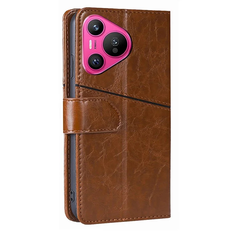 For Huawei Pura 70 Leather Case Geometric Splicing Phone Cover with Wallet Card Slots