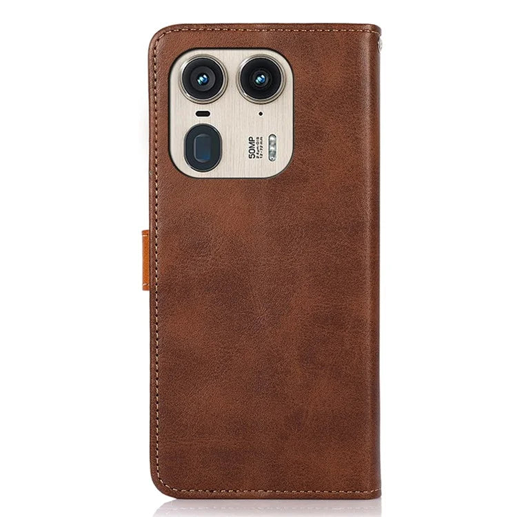 KHAZNEH For Motorola Edge 50 Ultra 5G / Moto X50 Ultra 5G Case PU Leather Phone Cover Gold Magnetic Buckle Decor
