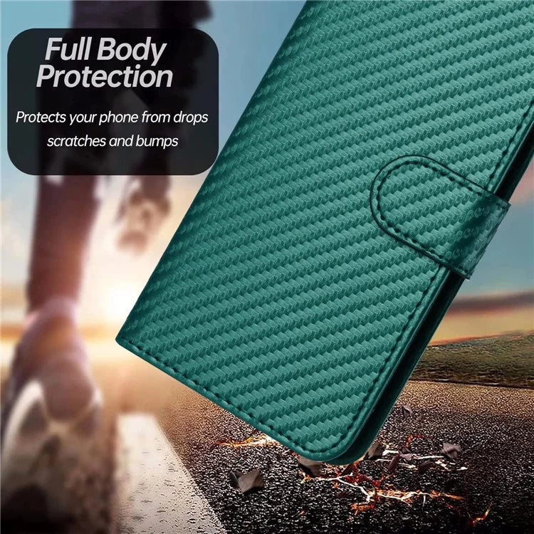 YX0070 For Motorola Moto G 5G (2024) Stand Case Carbon Fiber Texture Leather Phone Coverish Green