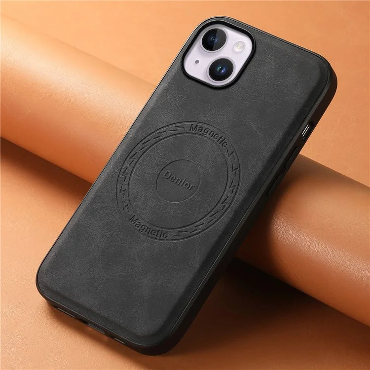 DENIOR A11 For iPhone 14 Plus Case Retro PU+PC+TPU Phone Cover Compatible with MagSafe
