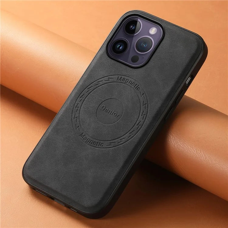 DENIOR A11 For iPhone 14 Pro Max Magnetic Case Retro Leather+ PC+TPU Protective Phone Cover