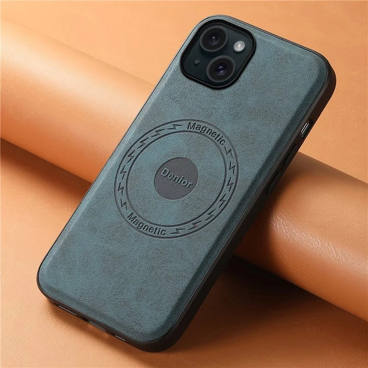 DENIOR A11 For iPhone 15 Plus Case Compatible with MagSafe Leather Coated PC+TPU Phone Cover