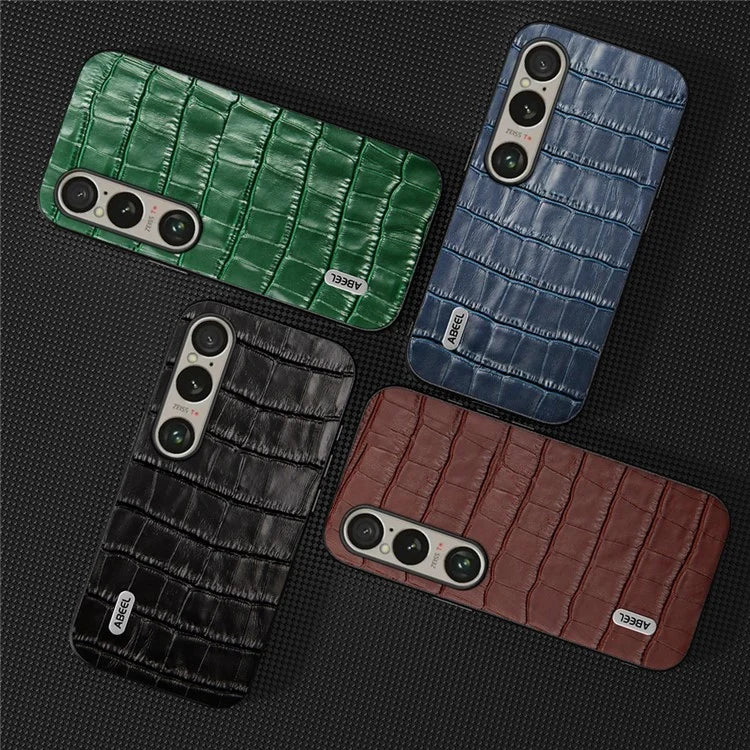 ABEEL For Sony Xperia 1 VI Shockproof Phone Case Genuine Cow Leather+PC+TPU Hybrid Cover