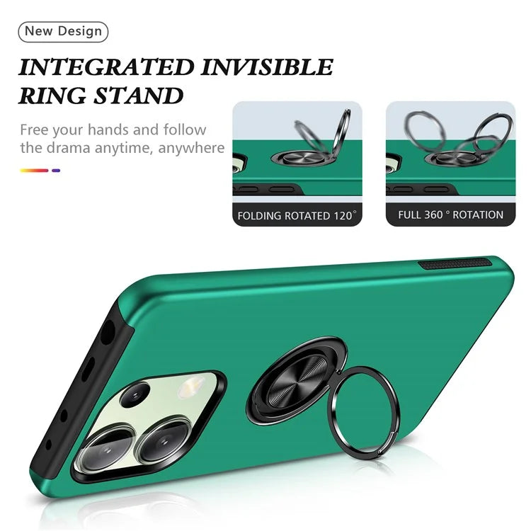 For Xiaomi Redmi Note 13 4G Case Anti-Drop PC+TPU Protective Cover with Rotary Kickstandish Green