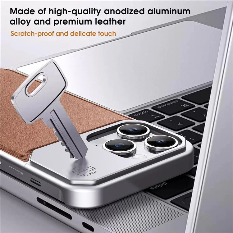 For iPhone 14 Pro Max Magnetic Case Leather+Aluminium Alloy Aromatherapy Phone Cover