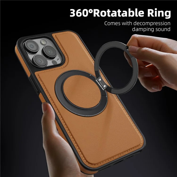 For iPhone 13 Pro Max Case Compatible with MagSafe Leather+PC+TPU Kickstand Phone Cover