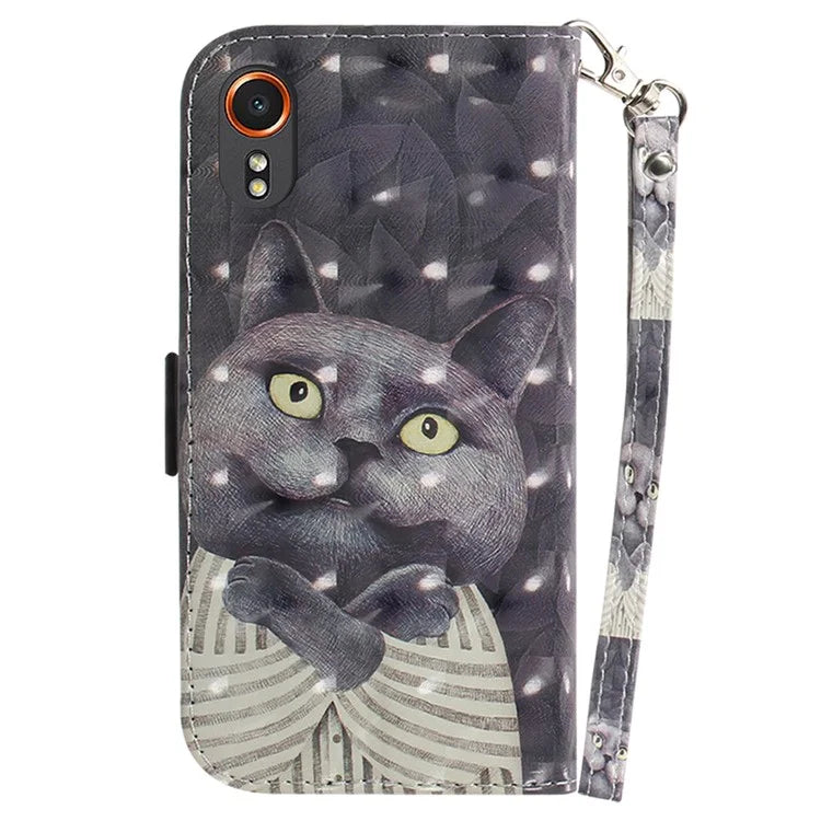 For Samsung Galaxy Xcover7 Wallet Case PU Leather Pattern Print Phone Cover with Strap