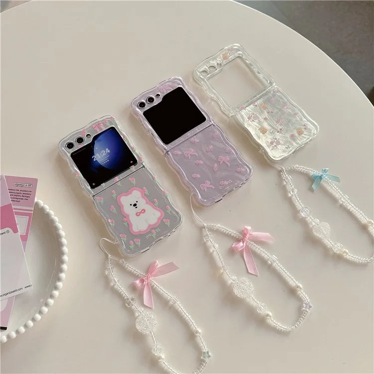 For Samsung Galaxy Z Flip5 5G Case Pattern Print Hard PC Phone Cover with Strap