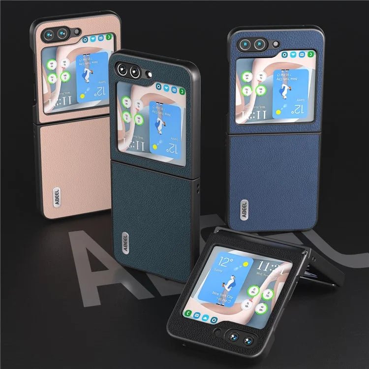 ABEEL For Samsung Galaxy Z Flip6 5G Case Cowhide Leather Litchi Texture Phone Protective Cover