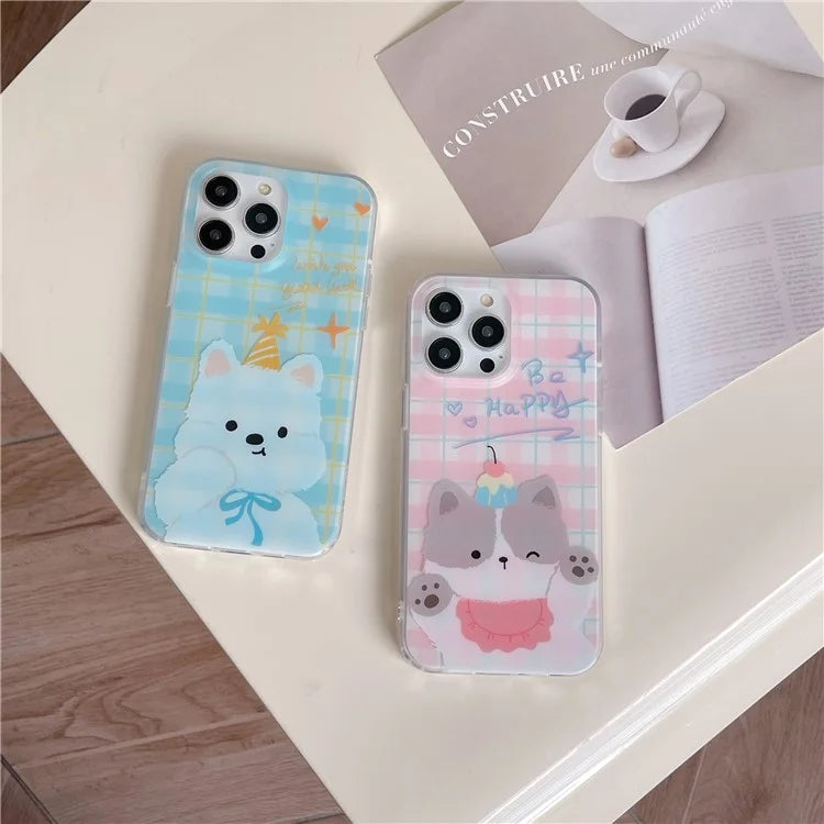 For iPhone 13 Pro Case IMD Cartoon Animal Pattern Plaid TPU Phone Cover