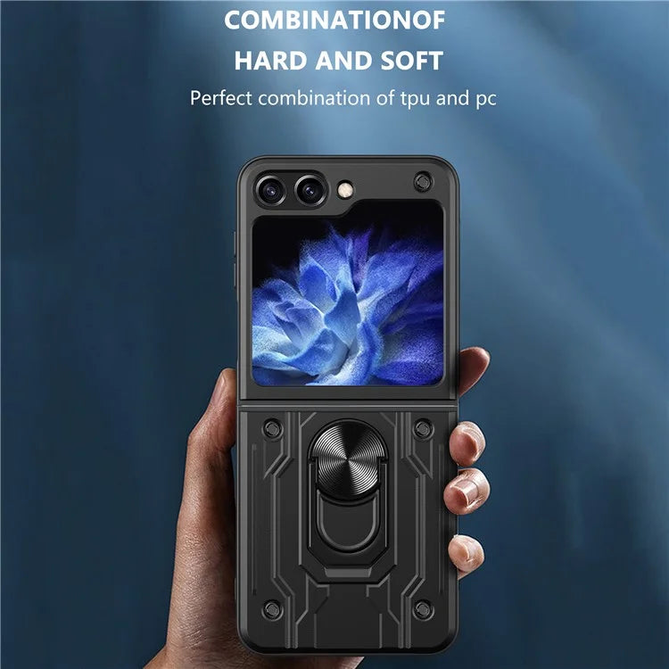 For Samsung Galaxy Z Flip6 5G Case PC+TPU Kickstand Magnetic Car Mount Phone Coverish Green