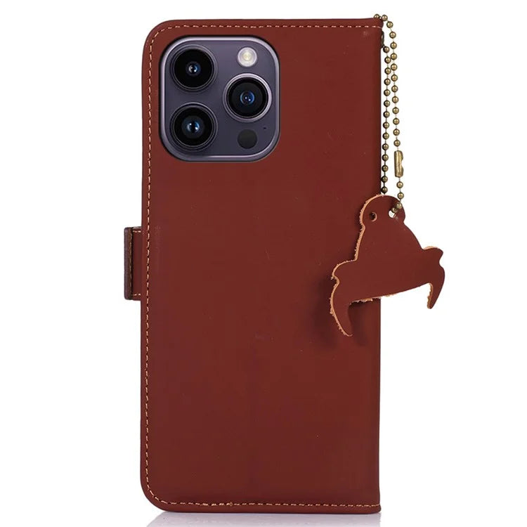 For iPhone 16 Pro Max Case RFID Blocking Genuine Cow Leather Wallet Phone Shell