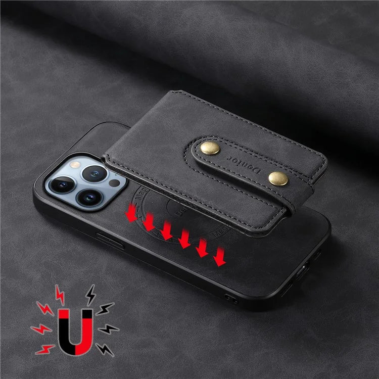 DENIOR D14 For iPhone 13 Pro Case Compatible with MagSafe Leather Kickstand Card Slots Back Cover