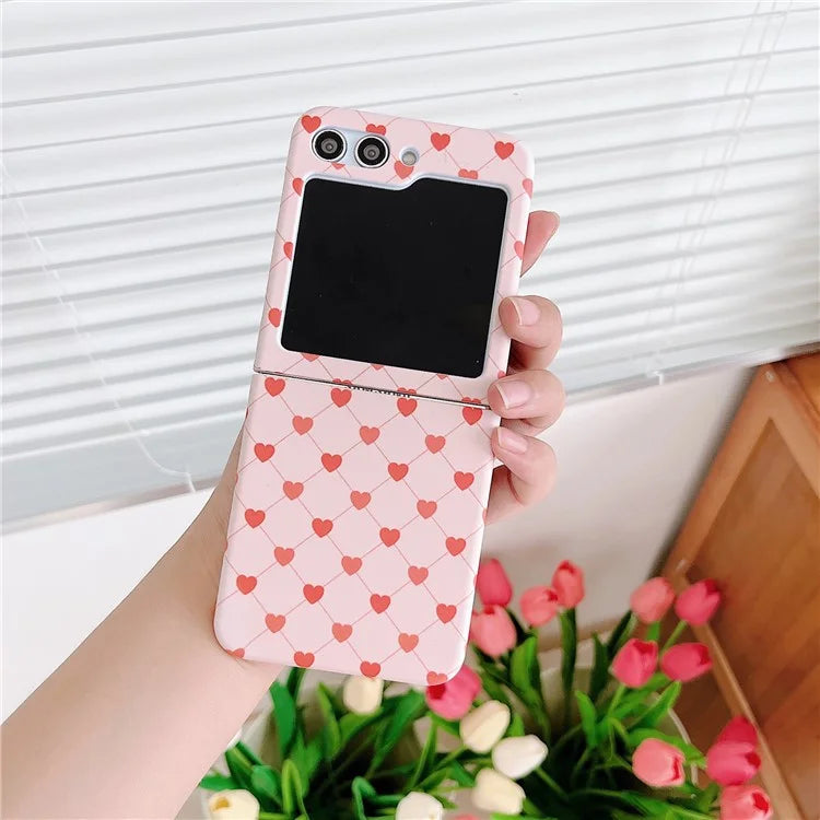 For Samsung Galaxy Z Flip5 5G Case Love Heart Pattern Hard PC Pink Shockproof Phone Cover
