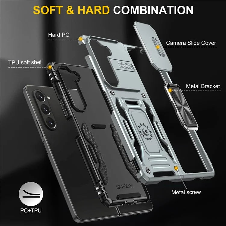 Armor Series For Samsung Galaxy Z Fold6 5G Kickstand Case Slide Lens Cover PC+TPU Phone Shell