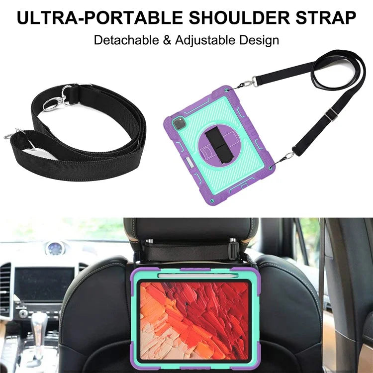 For iPad Pro 11 (2024) Case Kickstand Silicone + PC Tablet Cover with Hand / Shoulder Strap