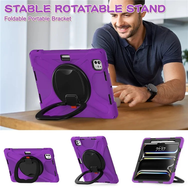 For iPad Pro 11 (2024) Shockproof Case Rotating Kickstand TPU+PC+Silicone Tablet Cover