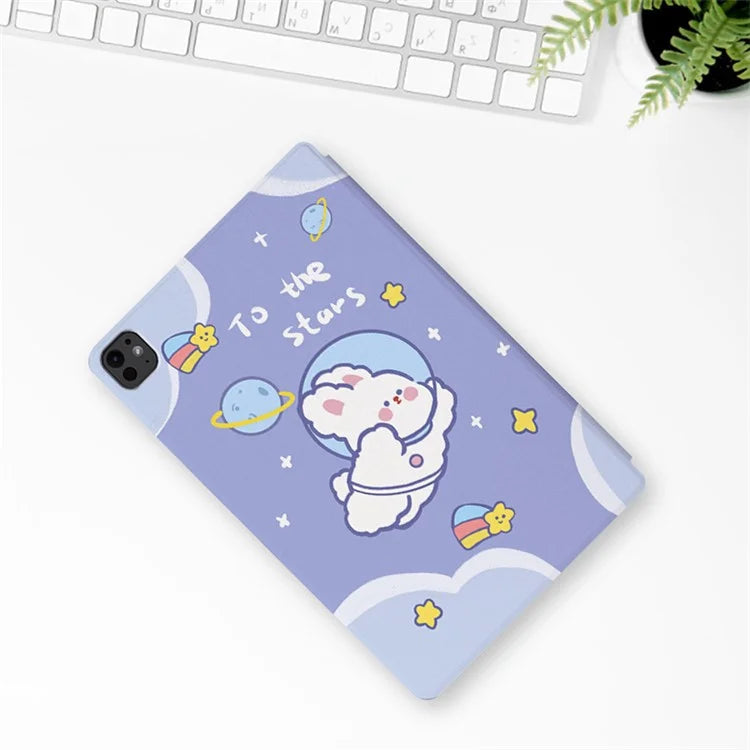 For iPad Pro 11 (2024) Case Cute Cartoon Pattern PU Leather Smart Flip Tablet Cover