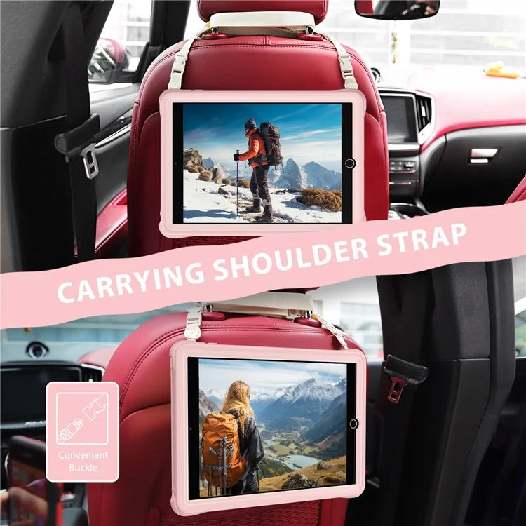 For iPad 10.2 (2021) / (2019) / (2020) Kickstand Case Round Ripples Hand Strap PC+Silicone Tablet Cover with Strap