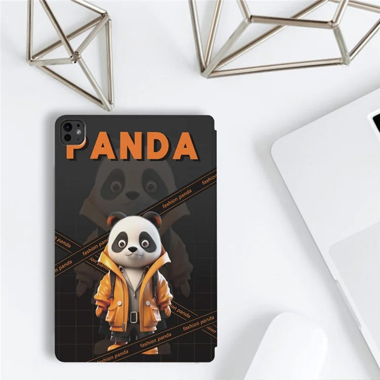 For iPad Pro 11 (2024) Case Panda Pattern PU Leather Tablet Cover with Folding Stand