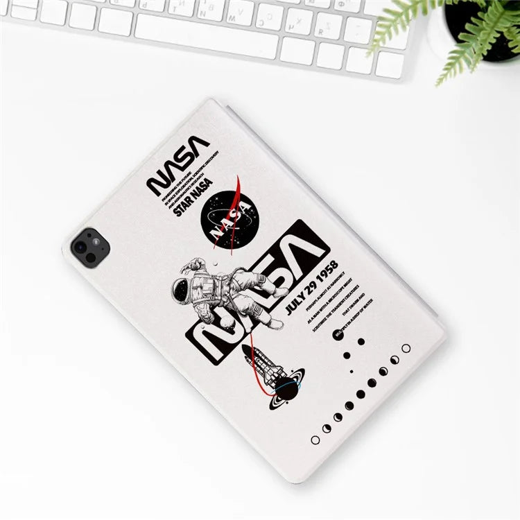 For iPad Pro 11 (2024) Case Leather Stand Smart Tablet Cover Astronaut Pattern