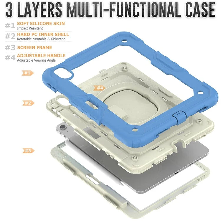 For iPad Air 11 (2024) Case Hand Grip Kickstand Pen Slot PC+Silicone Tablet Cover with Strap