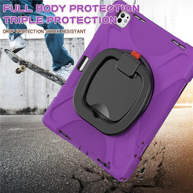 For iPad Pro 13 (2024) Case TPU+PC+Silicone Tablet Cover Swivel Kickstand Handle Grip