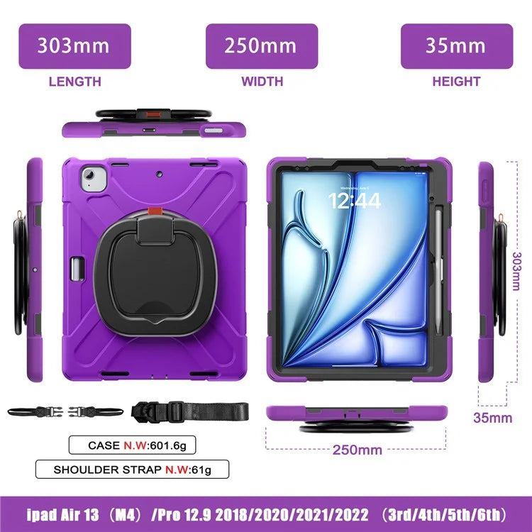 For iPad Air 13 (2024) / iPad Pro 12.9 (2022) / (2021) / (2020) / (2018) Case TPU+PC+Silicone Tablet Cover with Shoulder Strap