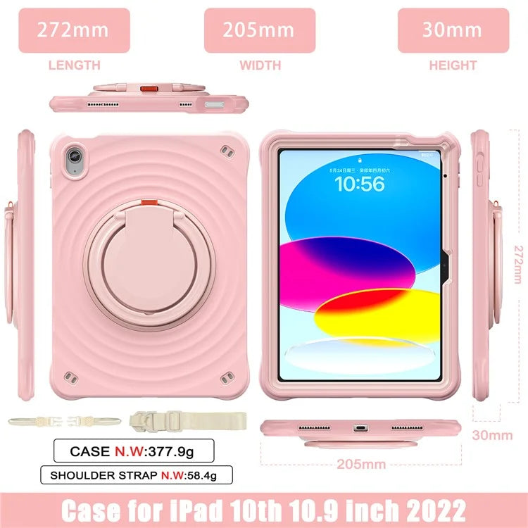 For iPad 10.9 (2022) Case Handle Kickstand PC+Silicone+TPU Tablet Cover with Shoulder Strap