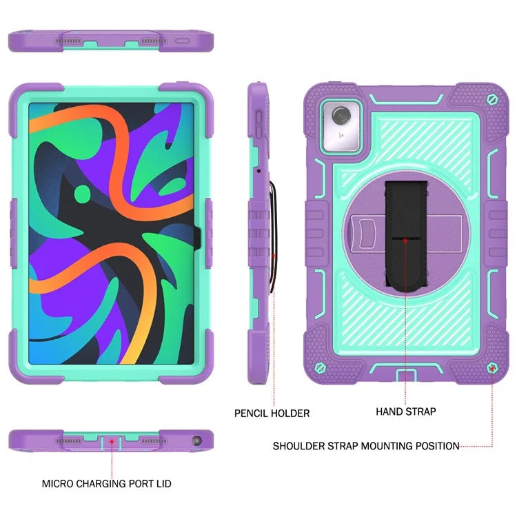 For Lenovo Tab M11 / Xiaoxin Pad 11 2024 Case Silicone+PC Kickstand Tablet Cover with Shoulder Strap