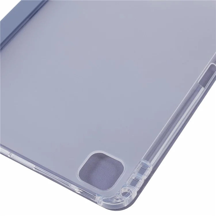 For iPad Pro 11 (2024) Case Trifold Stand PU Leather+Clear TPU Tablet Cover with Pen Slot
