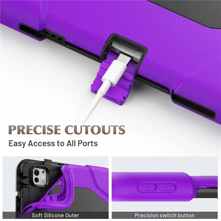 For iPad Pro 11 (2024) Case PC+Silicone Kickstand Tablet Cover with PET Screen Film