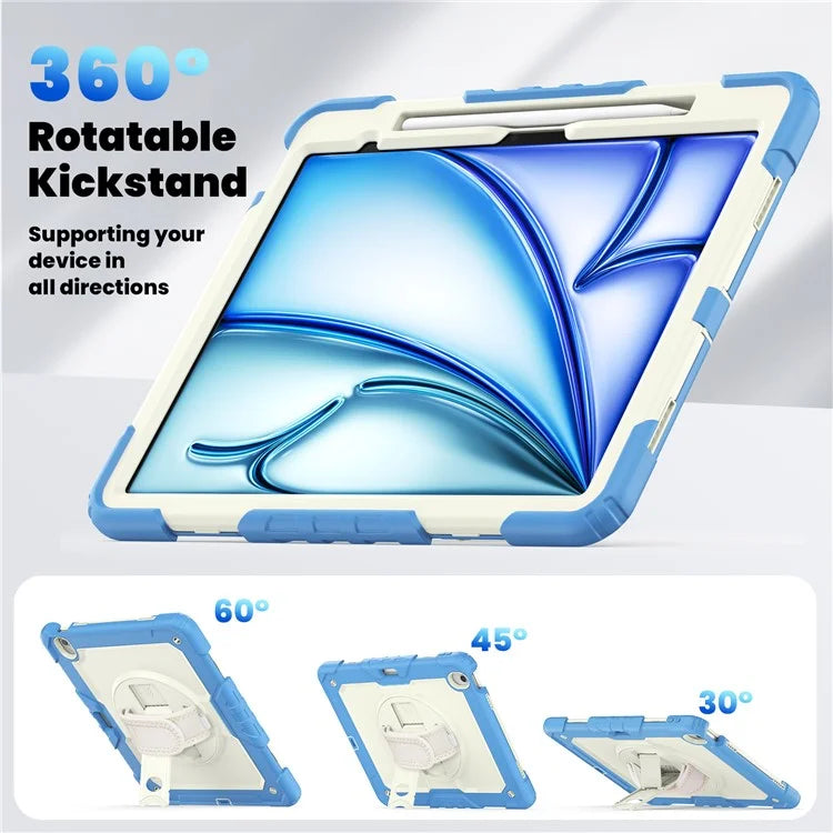 For iPad Air 13 (2024) Case Full Protection PC+Silicone Tablet Cover with Hand Strap+Shoulder Strap
