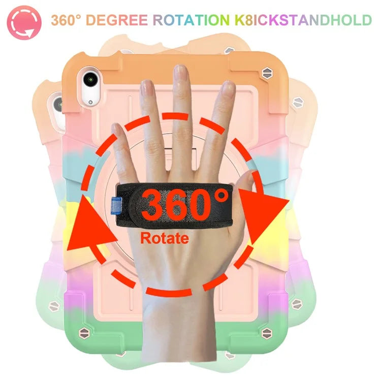 For iPad Air 11 (2024) Kickstand Case Rotating Hand Strap PC+TPU Tablet Cover with Shoulder Strap