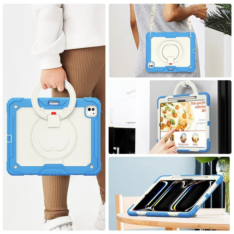 For iPad Pro 13 (2024) Case PC+Silicone Kickstand Tablet Cover with Strap