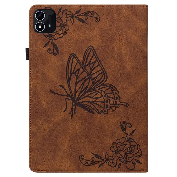 For itel Pad One Case Butterfly Flower Imprint Card Slots PU Leather Tablet Cover