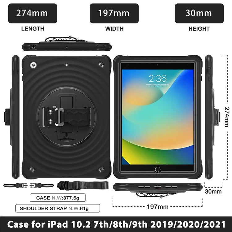 For iPad 10.2 (2021) / (2020) / (2019) Case Kickstand Silicone Hand Strap Tablet Cover with Shoulder Strap