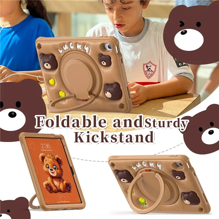 For iPad 10.9 (2022) Case Kickstand PC+Silicone+TPU Cartoon Bear Tablet Cover